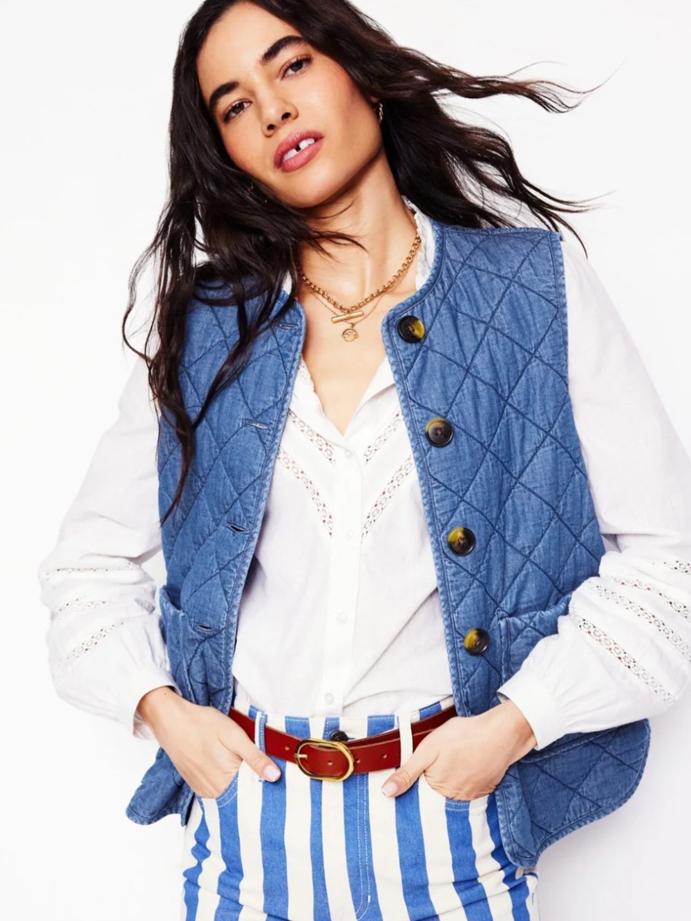 Boden Quilted Denim Vest